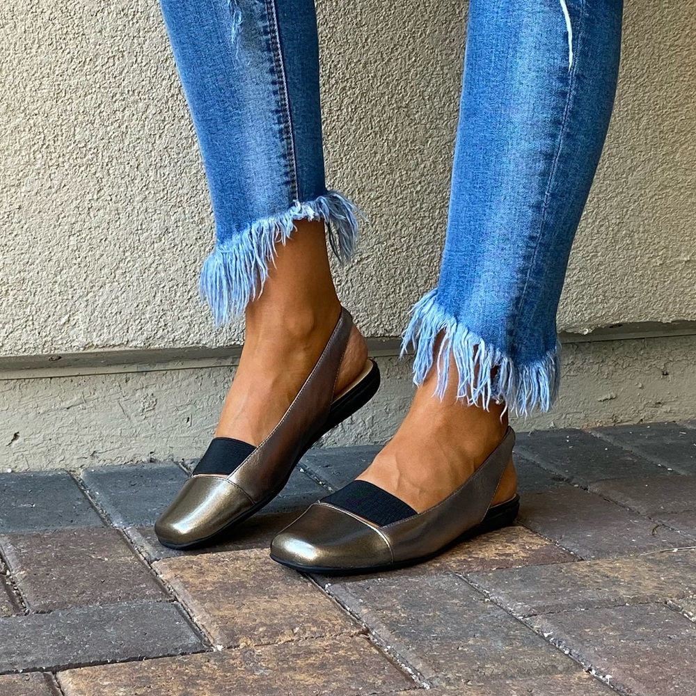 Bronze Closed Toe Slingback Comfort Mule Flats - Picture 2 of 15